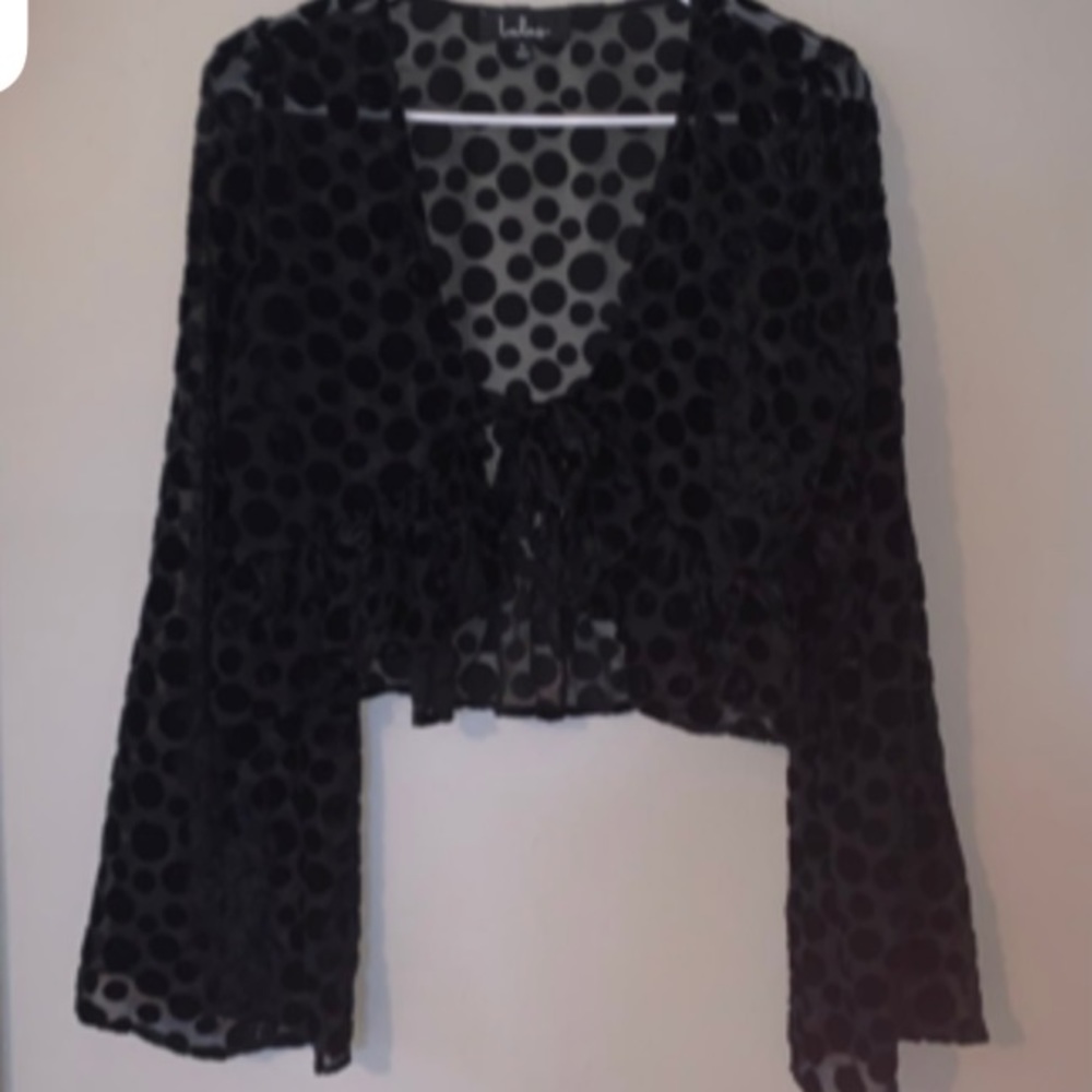 Lulus polka dot tie front mesh top